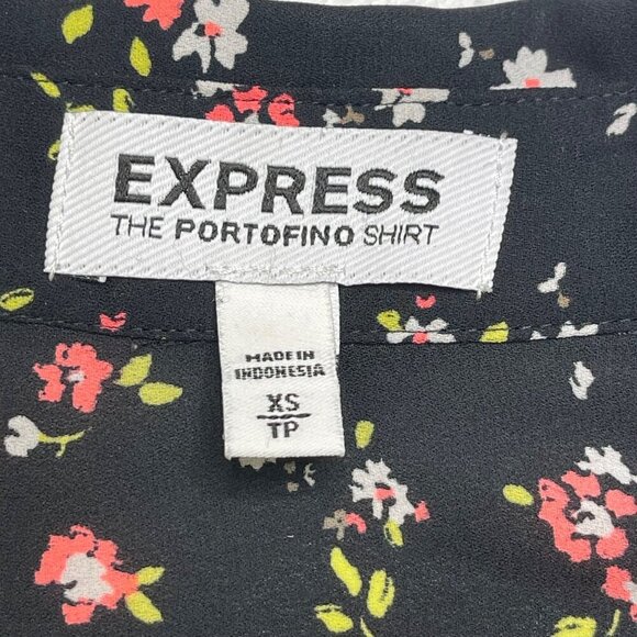 Express The Portofino Shirt Women's XS Floral Polyester Long Roll Tab Sleeves - Picture 3 of 8
